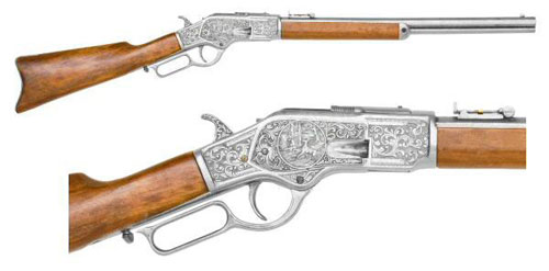 M1873 WESTERN RIFLE WITH LEVER ACTION AND ENGRAVED SILVER FINISH