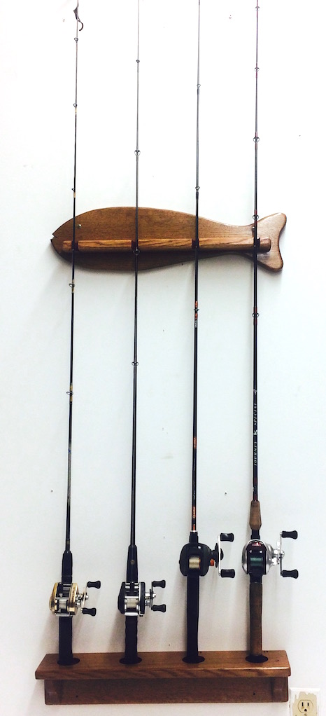 Bass Pro Shops FISHING ROD Vertical WALL Rack Oak WOOD Finish HOLDS 6 RODS